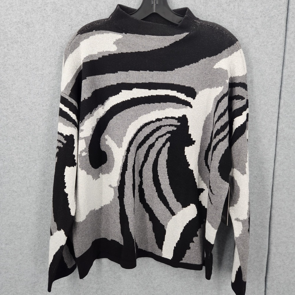 Jones New York Printed Drop Shoulder Black Multi Mock Neck Sweater Womens XL NWT